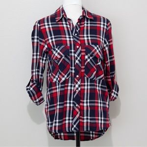 Zara Women's Premium Denim Collection Plaid Snap Button Down Cotton Shirt Size S